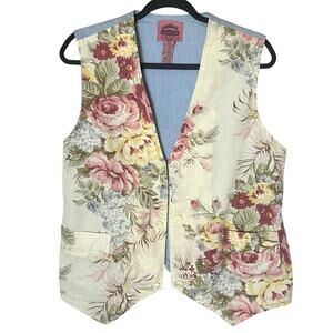 VTG Cambridge Country Store Floral Chambray Vest Medium Cottagecore ShabbyChic